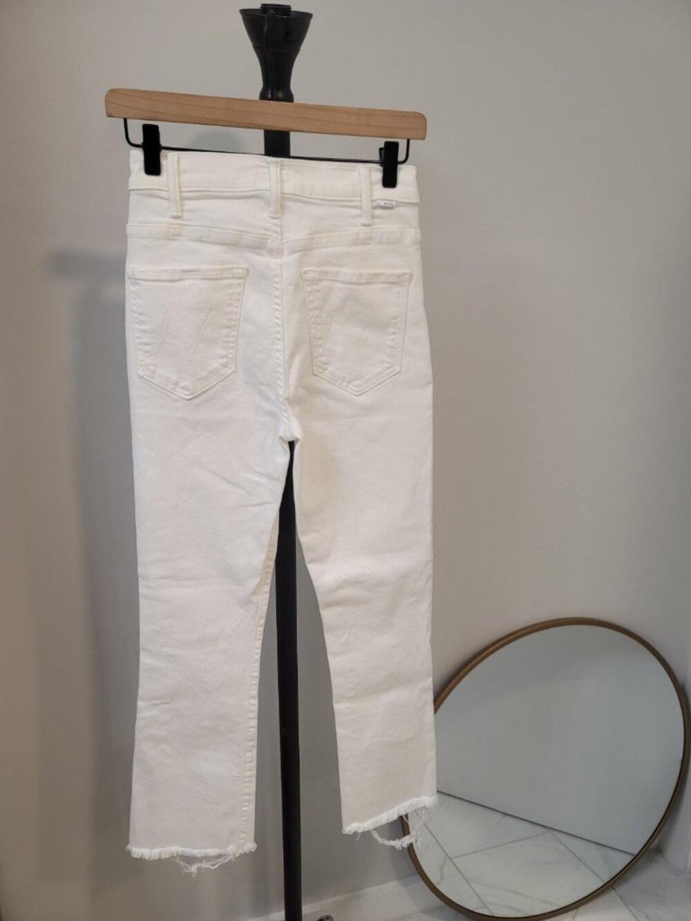 Mother The Hustler Ankle Fray Jeans Womens 26 White Raw Hem Crop USA Denim - Picture 4 of 9